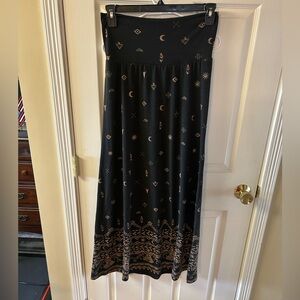Black Patterned Maxi Skirt